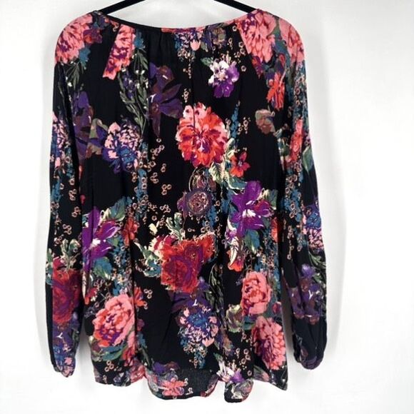 Andree by Unit Dark Romantic Floral Peasant Blouse Size1X Plus Long Sleeve Flowy - Picture 2 of 11